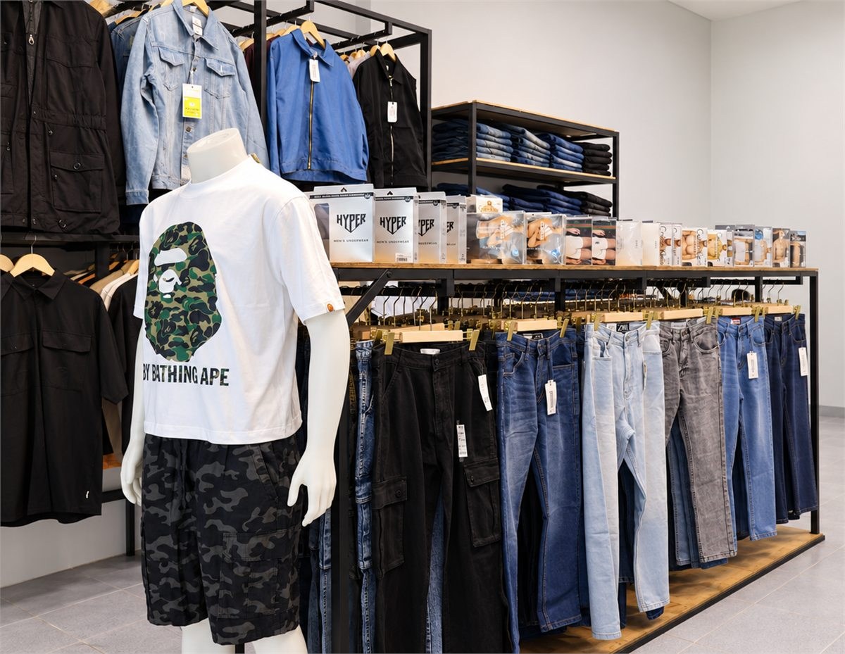 Denim and casualwear display inside Lucky Friend Fashion Shop